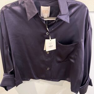 Women's Navy Satin Blouse